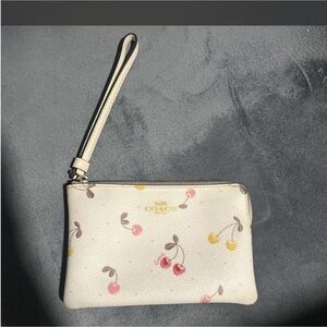 Coach Cream Cherry Pattern Wristlet wallet